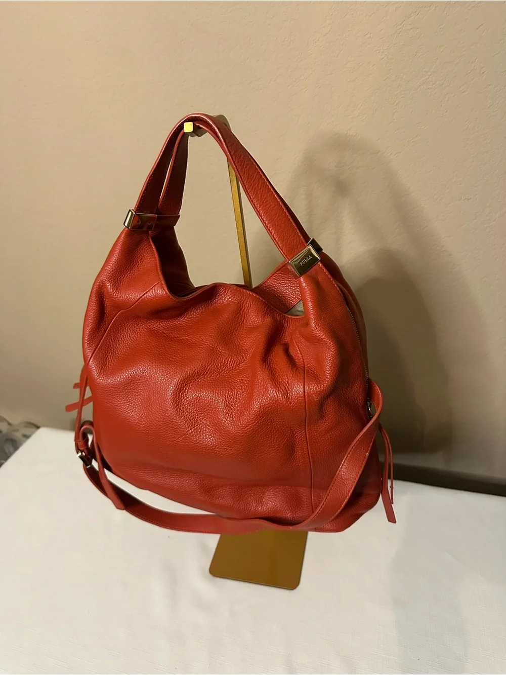 Furla Red Leather Hobo Shoulder Bag